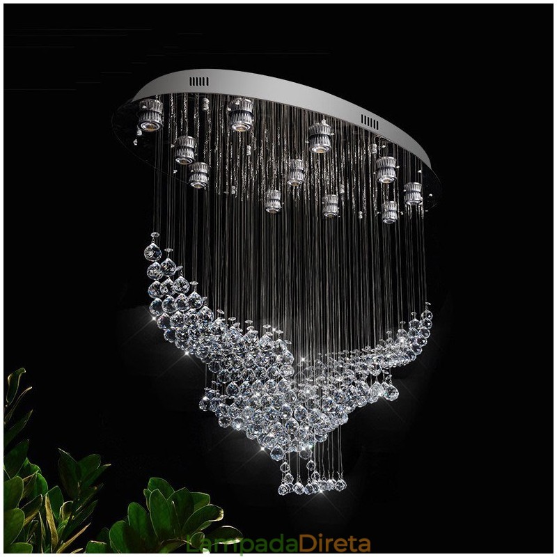 Lustre moderno contemporâneo, luminária pendente embutida, luz de gota de chuva de cristal