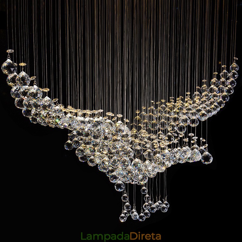 Lustre moderno contemporâneo, luminária pendente embutida, luz de gota de chuva de cristal