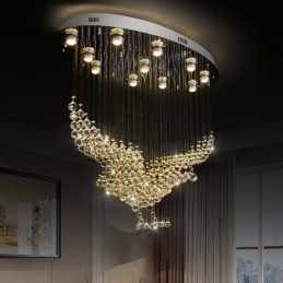 Lustre moderno contemporâneo, luminária pendente embutida, luz de gota de chuva de cristal