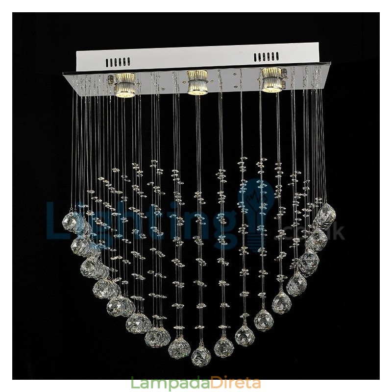 Lustre moderno contemporâneo, luminária pendente embutida, luz de gota de chuva de cristal