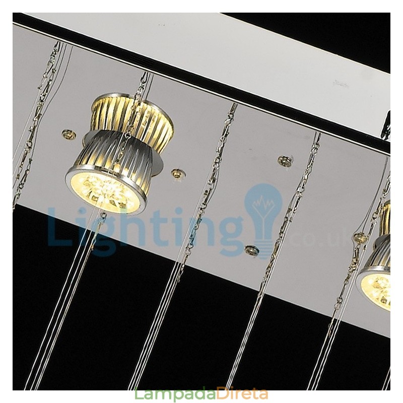 Lustre moderno contemporâneo, luminária pendente embutida, luz de gota de chuva de cristal