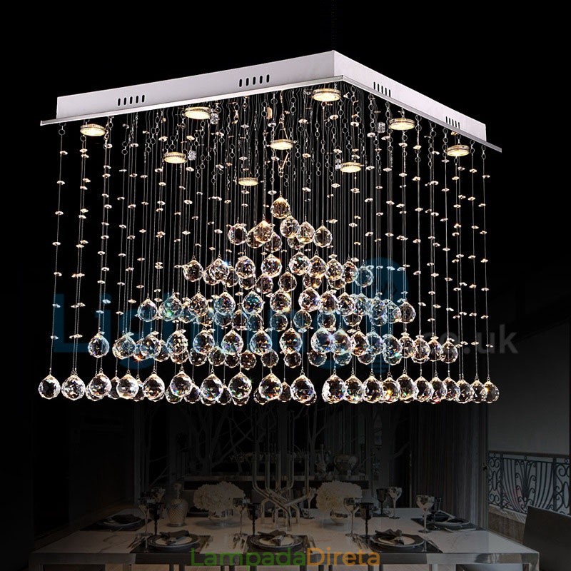 Lustre moderno contemporâneo, luminária pendente embutida, luz de gota de chuva de cristal