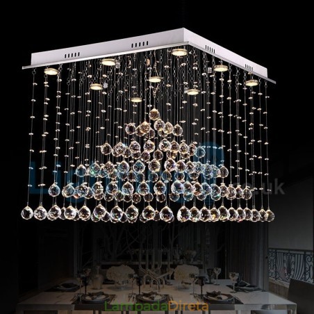 Lustre moderno contemporâneo, luminária pendente embutida, luz de gota de chuva de cristal Lustre moderno contemporâneo, luminária pendente embutida, luz de gota de chuva de cristal