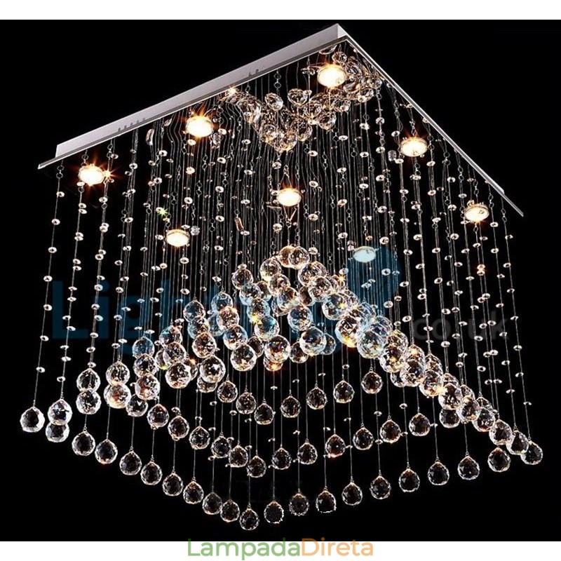 Lustre moderno contemporâneo, luminária pendente embutida, luz de gota de chuva de cristal