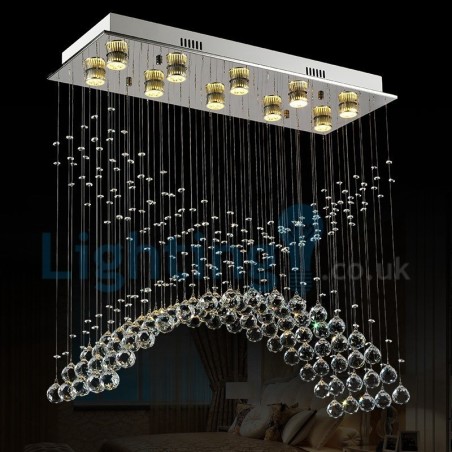 Lustre moderno contemporâneo, luminária pendente embutida, luz de gota de chuva de cristal Lustre moderno contemporâneo, luminária pendente embutida, luz de gota de chuva de cristal