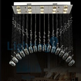 Lustre moderno contemporâneo, luminária pendente embutida, luz de gota de chuva de cristal
