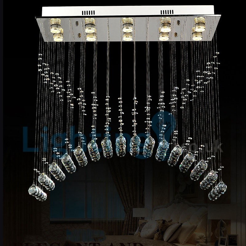 Lustre moderno contemporâneo, luminária pendente embutida, luz de gota de chuva de cristal