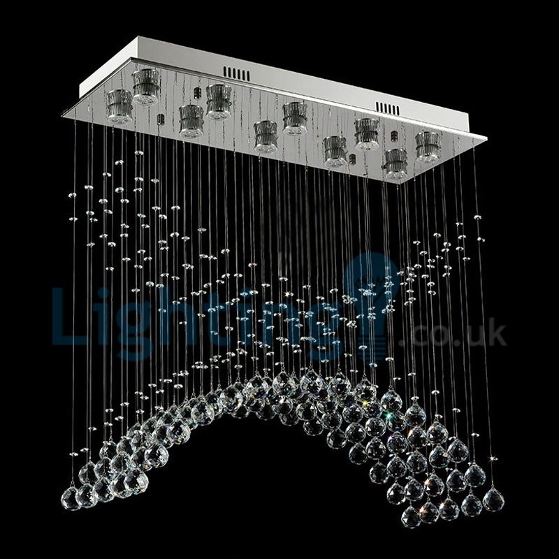 Lustre moderno contemporâneo, luminária pendente embutida, luz de gota de chuva de cristal