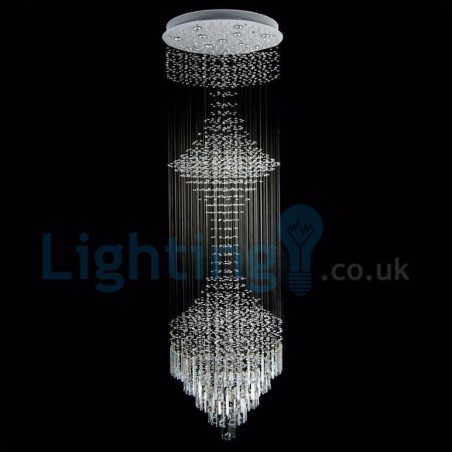Lustre moderno contemporâneo, luminária pendente embutida, luz de gota de chuva de cristal Lustre moderno contemporâneo, luminária pendente embutida, luz de gota de chuva de cristal