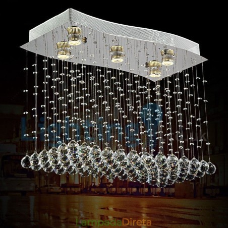 Lustre moderno contemporâneo, luminária pendente embutida, luz de gota de chuva de cristal Lustre moderno contemporâneo, luminária pendente embutida, luz de gota de chuva de cristal