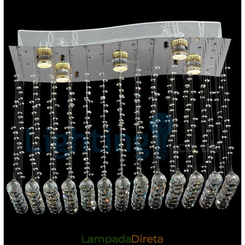 Lustre moderno contemporâneo, luminária pendente embutida, luz de gota de chuva de cristal