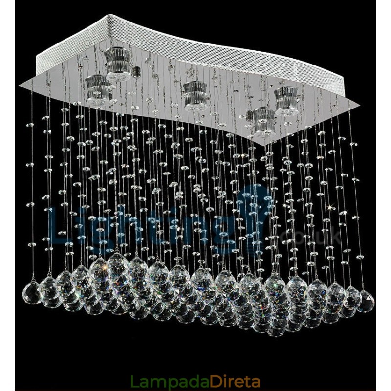 Lustre moderno contemporâneo, luminária pendente embutida, luz de gota de chuva de cristal