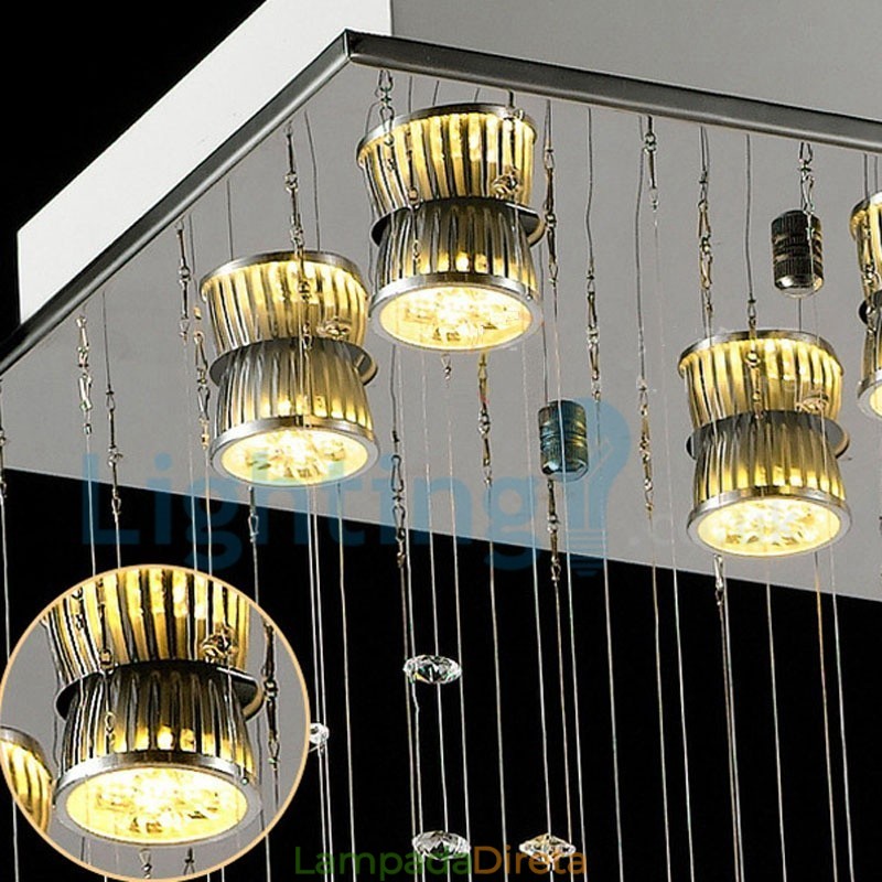 Lustre moderno contemporâneo, luminária pendente embutida, luz de gota de chuva de cristal