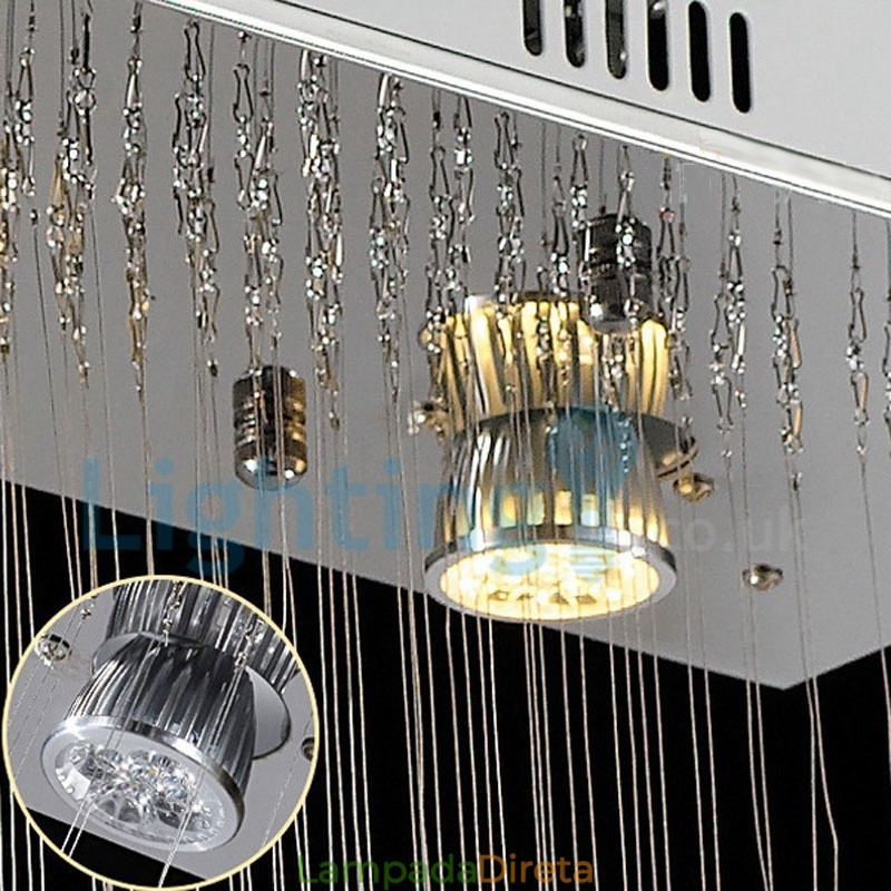 Lustre moderno contemporâneo, luminária pendente embutida, luz de gota de chuva de cristal