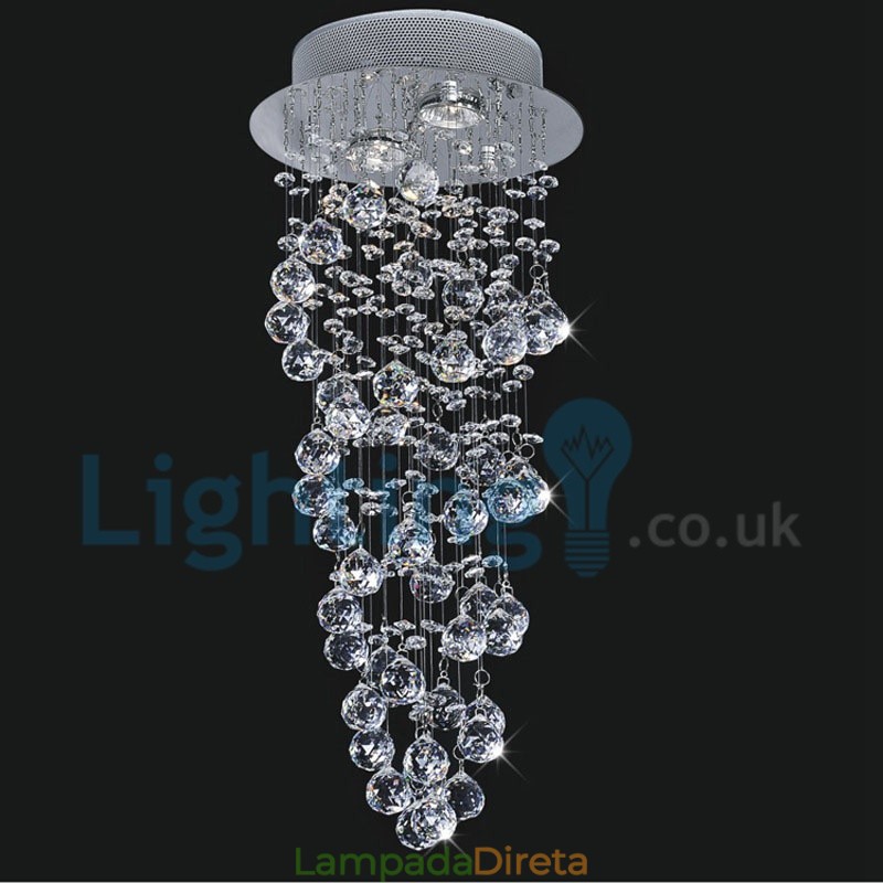 Lustre moderno contemporâneo, luminária pendente embutida, luz de gota de chuva de cristal