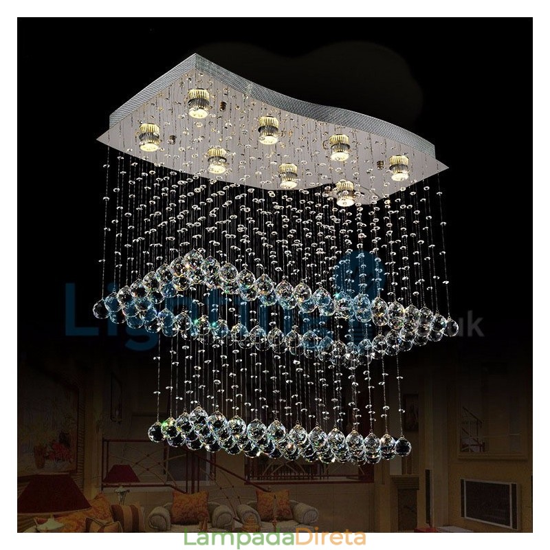 Lustre moderno contemporâneo, luminária pendente embutida, luz de gota de chuva de cristal