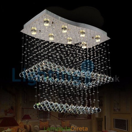 Lustre moderno contemporâneo, luminária pendente embutida, luz de gota de chuva de cristal Lustre moderno contemporâneo, luminária pendente embutida, luz de gota de chuva de cristal