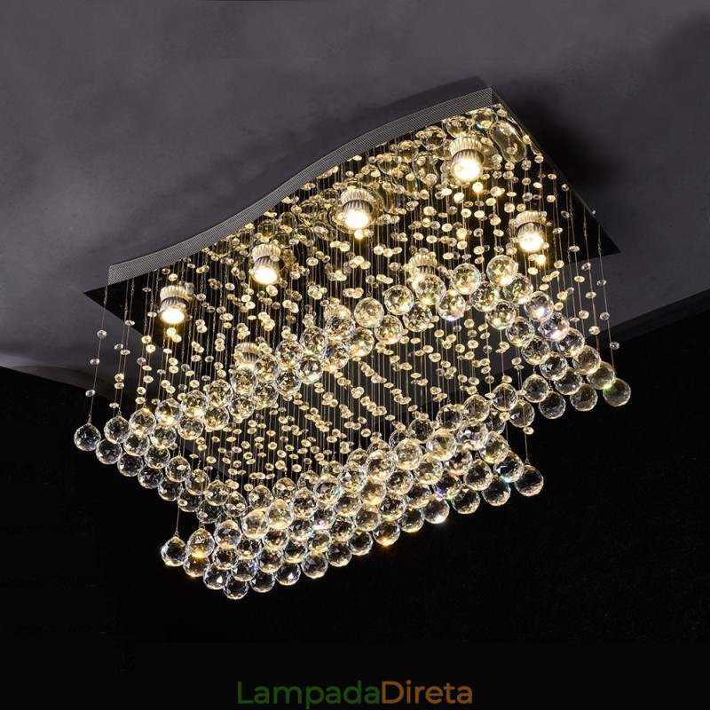 Lustre moderno contemporâneo, luminária pendente embutida, luz de gota de chuva de cristal