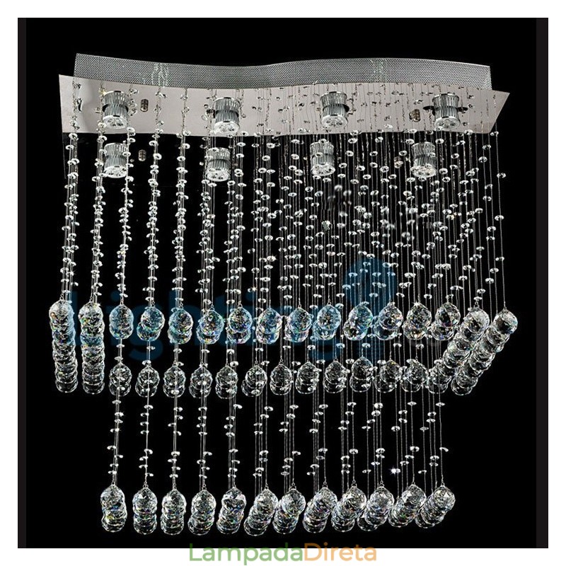 Lustre moderno contemporâneo, luminária pendente embutida, luz de gota de chuva de cristal