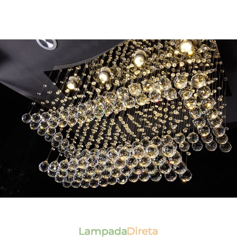Lustre moderno contemporâneo, luminária pendente embutida, luz de gota de chuva de cristal