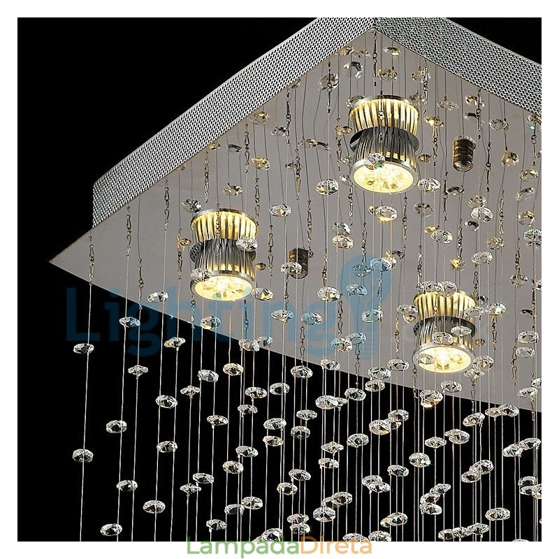 Lustre moderno contemporâneo, luminária pendente embutida, luz de gota de chuva de cristal
