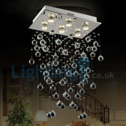 Lustre moderno contemporâneo, luminária pendente embutida, luz de gota de chuva de cristal