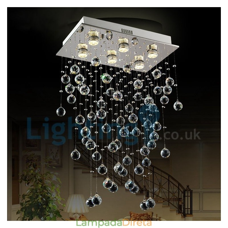 Lustre moderno contemporâneo, luminária pendente embutida, luz de gota de chuva de cristal