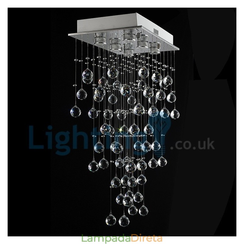 Lustre moderno contemporâneo, luminária pendente embutida, luz de gota de chuva de cristal