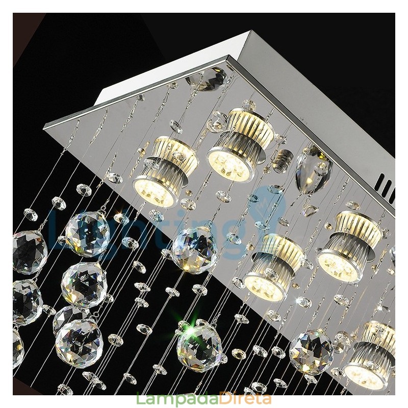 Lustre moderno contemporâneo, luminária pendente embutida, luz de gota de chuva de cristal