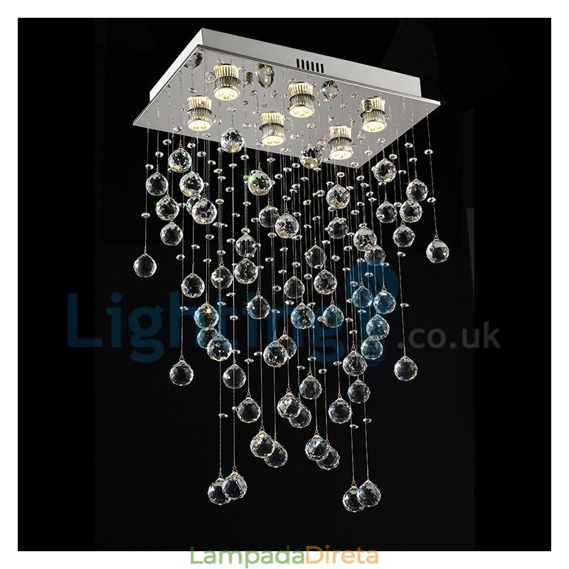 Lustre moderno contemporâneo, luminária pendente embutida, luz de gota de chuva de cristal