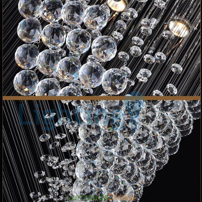 Lustre moderno contemporâneo, luminária pendente embutida, luz de gota de chuva de cristal