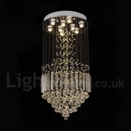 Lustre moderno contemporâneo, luminária pendente embutida, luz de gota de chuva de cristal