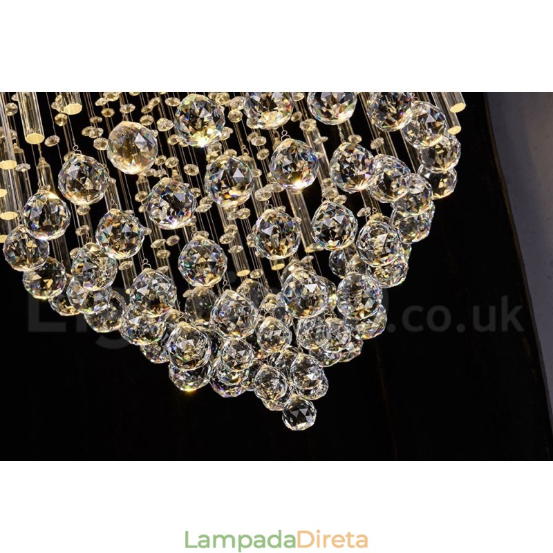 Lustre moderno contemporâneo, luminária pendente embutida, luz de gota de chuva de cristal