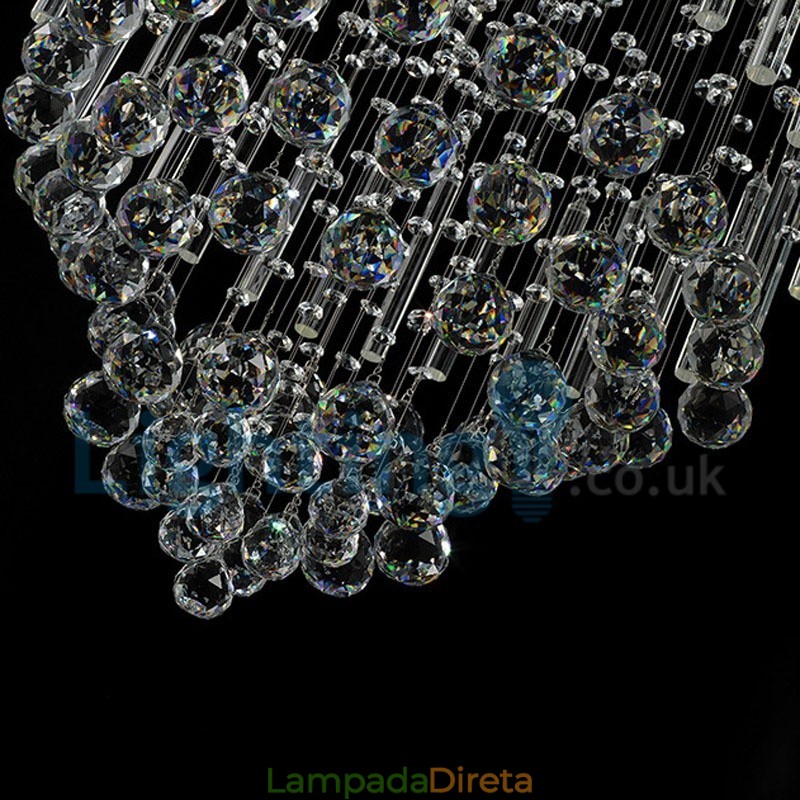 Lustre moderno contemporâneo, luminária pendente embutida, luz de gota de chuva de cristal