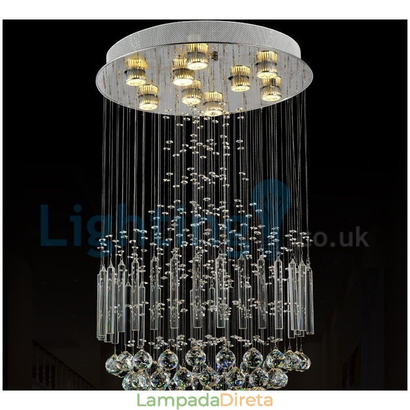 Lustre moderno contemporâneo, luminária pendente embutida, luz de gota de chuva de cristal