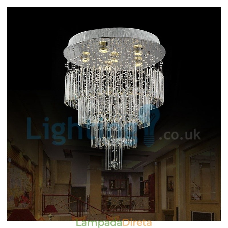 Lustre moderno contemporâneo, luminária pendente embutida, luz de gota de chuva de cristal