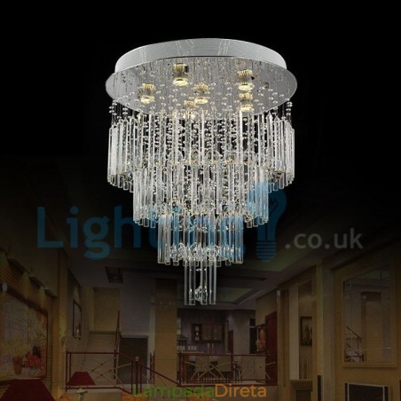 Lustre moderno contemporâneo, luminária pendente embutida, luz de gota de chuva de cristal