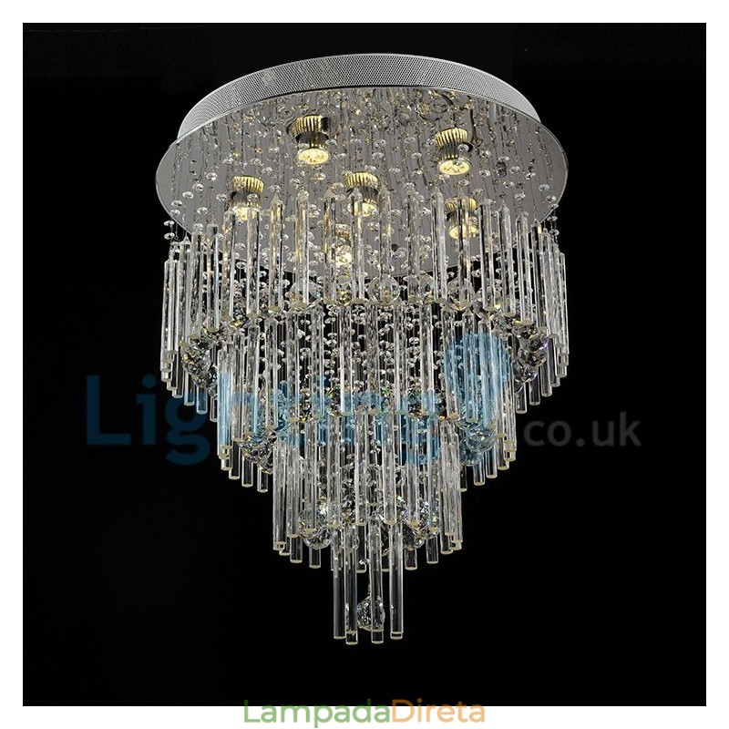 Lustre moderno contemporâneo, luminária pendente embutida, luz de gota de chuva de cristal