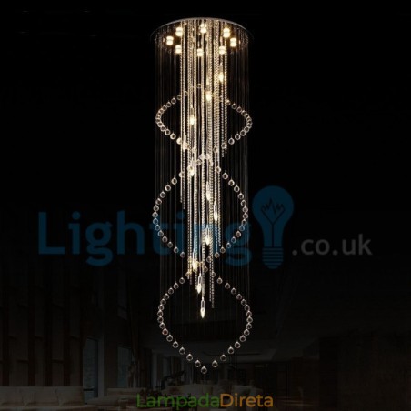 Lustre moderno contemporâneo, luminária pendente embutida, luz de gota de chuva de cristal Lustre moderno contemporâneo, luminária pendente embutida, luz de gota de chuva de cristal