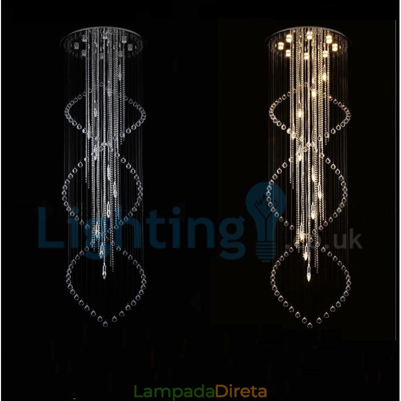 Lustre moderno contemporâneo, luminária pendente embutida, luz de gota de chuva de cristal