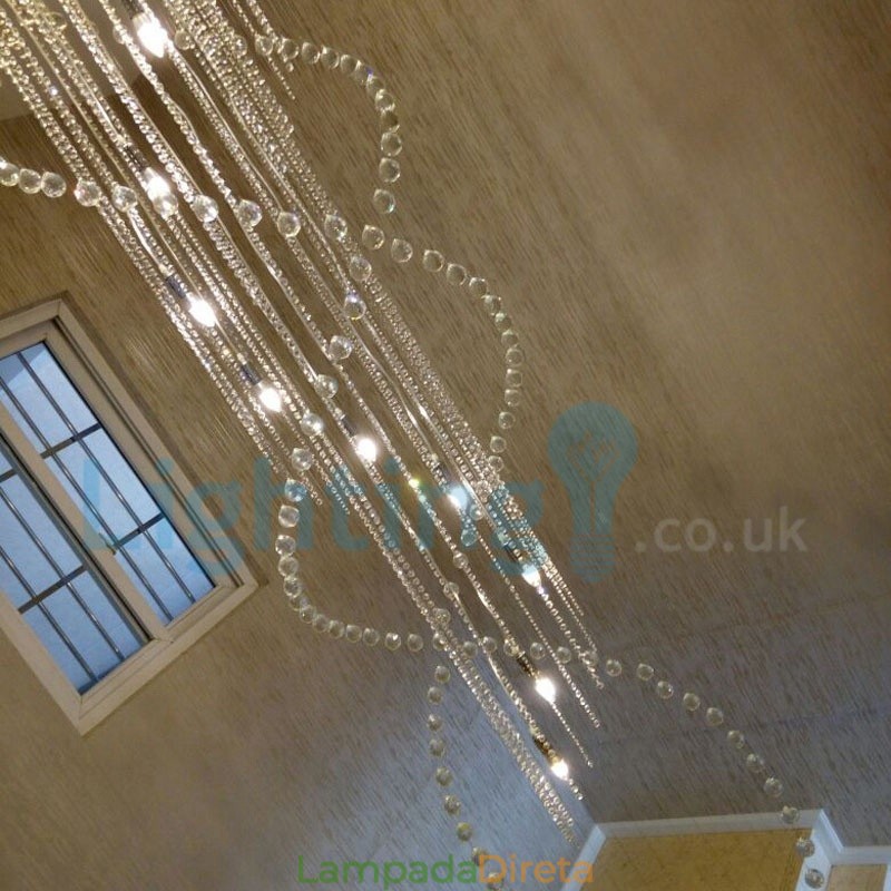 Lustre moderno contemporâneo, luminária pendente embutida, luz de gota de chuva de cristal