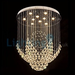 Lustre moderno contemporâneo, luminária pendente embutida, luz de gota de chuva de cristal