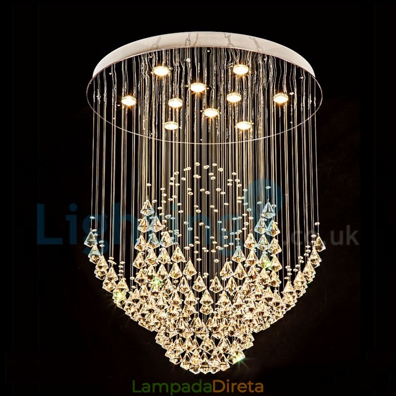 Lustre moderno contemporâneo, luminária pendente embutida, luz de gota de chuva de cristal
