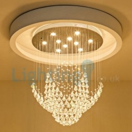 Lustre moderno contemporâneo, luminária pendente embutida, luz de gota de chuva de cristal
