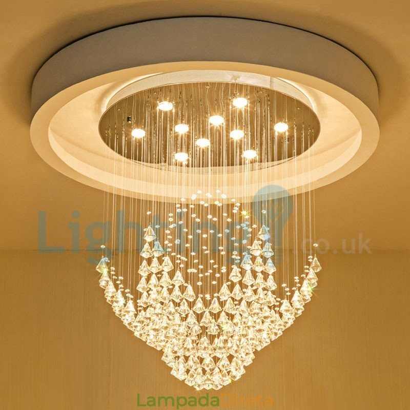 Lustre moderno contemporâneo, luminária pendente embutida, luz de gota de chuva de cristal