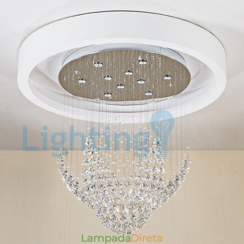 Lustre moderno contemporâneo, luminária pendente embutida, luz de gota de chuva de cristal
