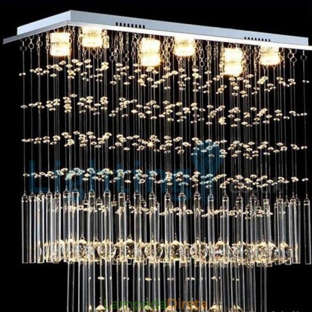 Lustre moderno contemporâneo, luminária pendente embutida, luz de gota de chuva de cristal Lustre moderno contemporâneo, luminária pendente embutida, luz de gota de chuva de cristal