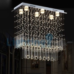 Lustre moderno contemporâneo, luminária pendente embutida, luz de gota de chuva de cristal