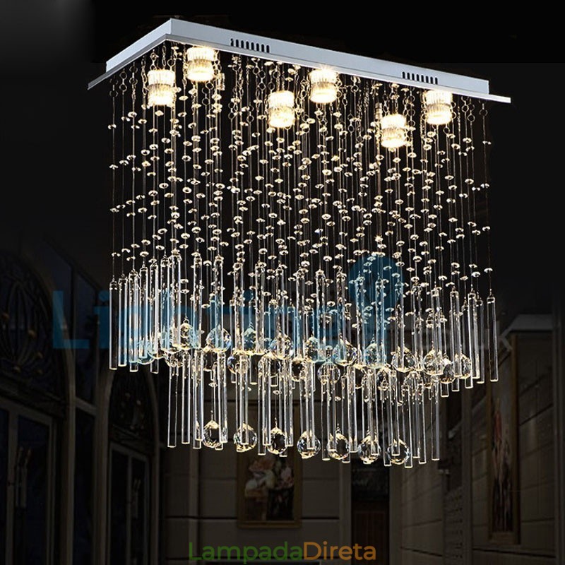 Lustre moderno contemporâneo, luminária pendente embutida, luz de gota de chuva de cristal
