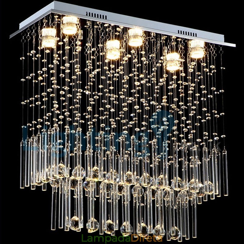 Lustre moderno contemporâneo, luminária pendente embutida, luz de gota de chuva de cristal